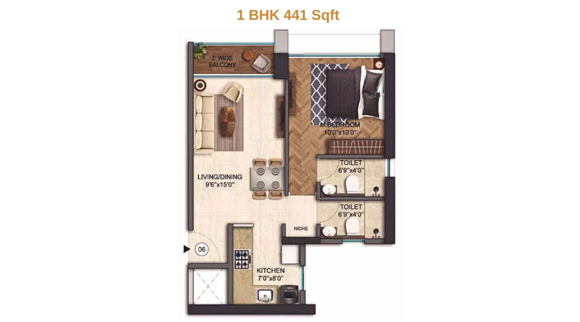 Runwal-25-hour-life-Floor-Plan-Tower-A1-1-BHK-441-Sqft