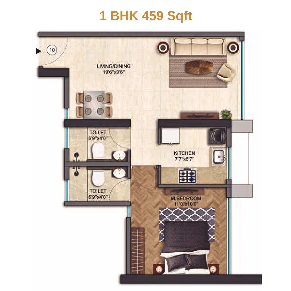 Runwal-25-hour-life-Floor-Plan-Tower-A1-1-BHK-459-Sqft