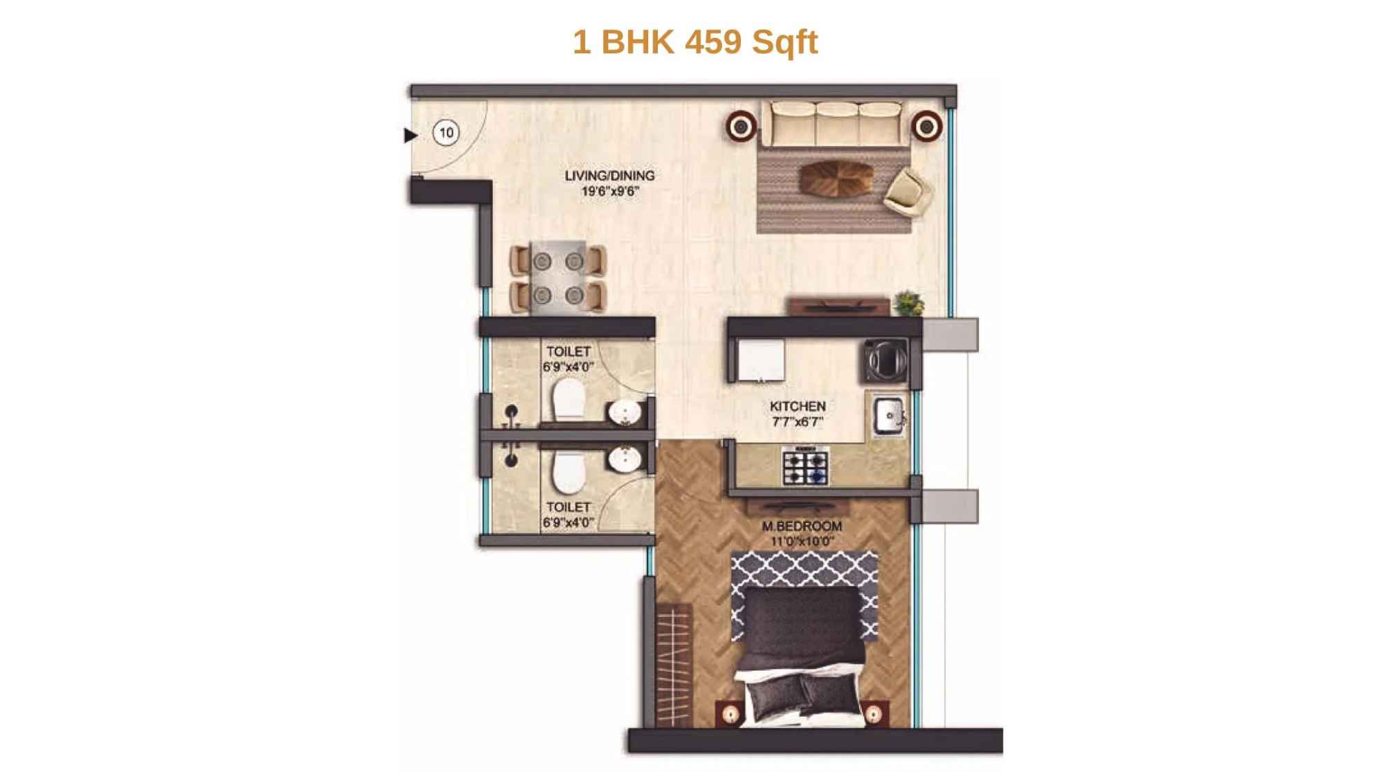 Runwal-25-hour-life-Floor-Plan-Tower-A1-1-BHK-459-Sqft