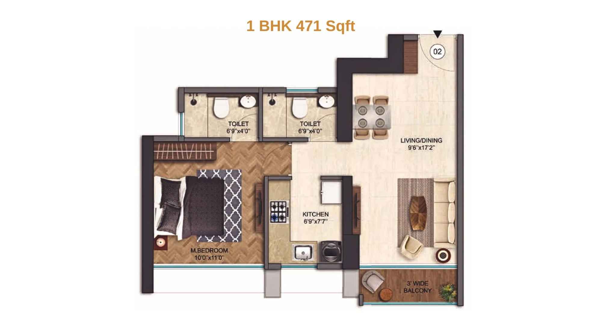 Runwal-25-hour-life-Floor-Plan-Tower-A1-1-BHK-471-Sqft.