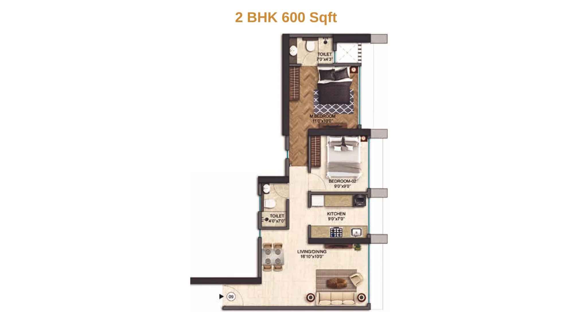 Runwal-25-hour-life-Floor-Plan-Tower-A1-2-BHK-600-Sqft