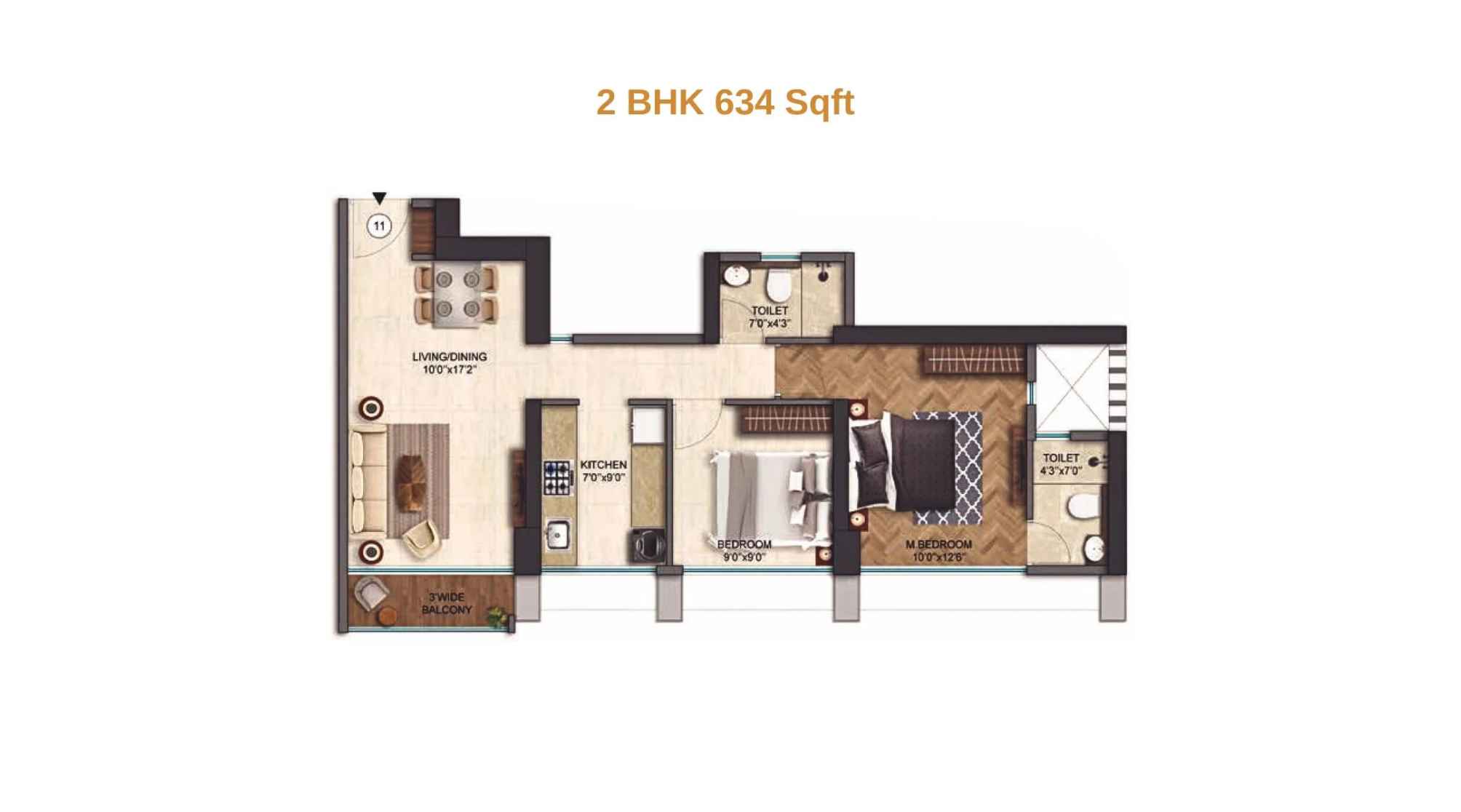Runwal-25-hour-life-Floor-Plan-Tower-A1-2-BHK-634-Sqft