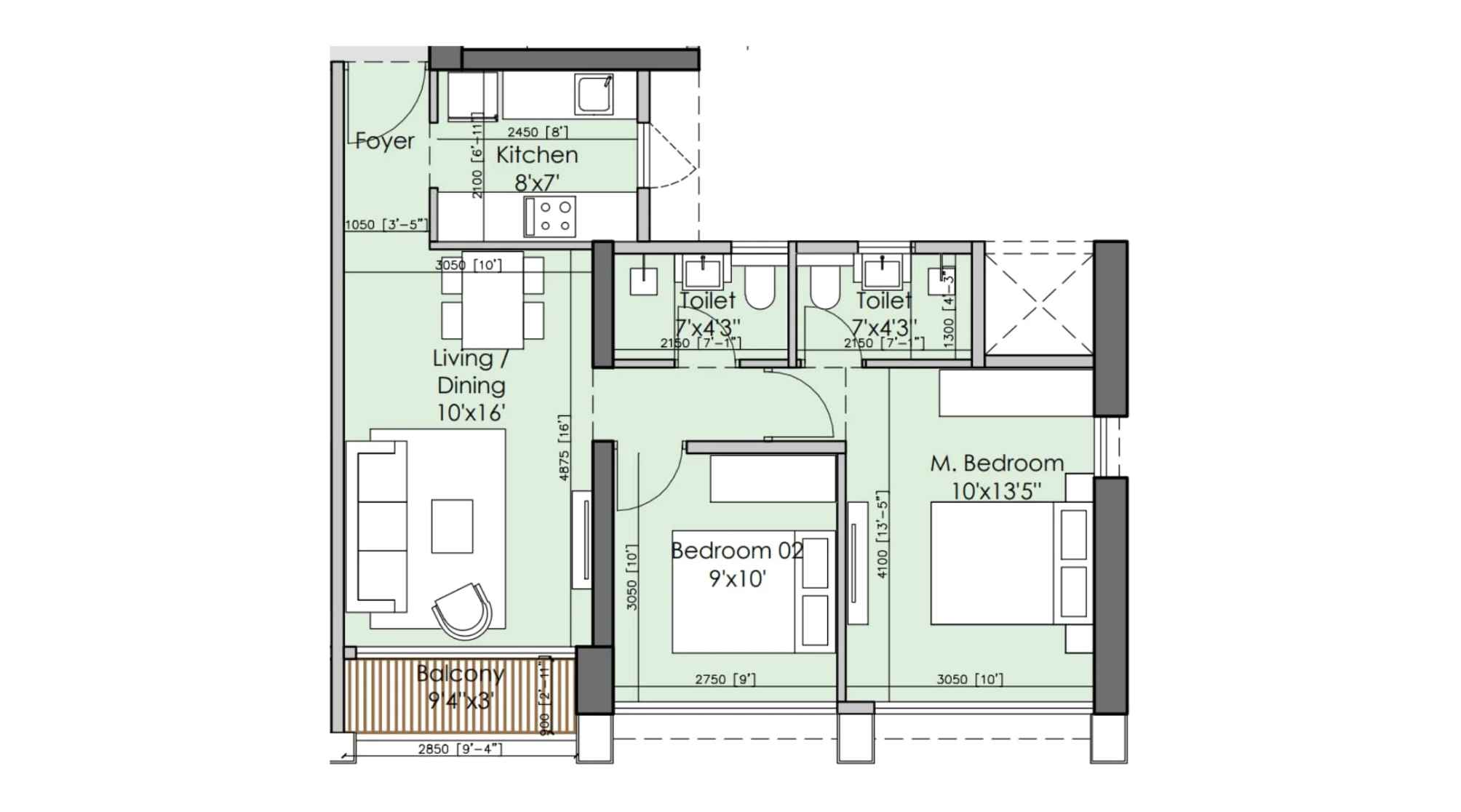 Runwal-25-hour-life-Floor-Plan-Tower-B1-2-BHK-594-sqft