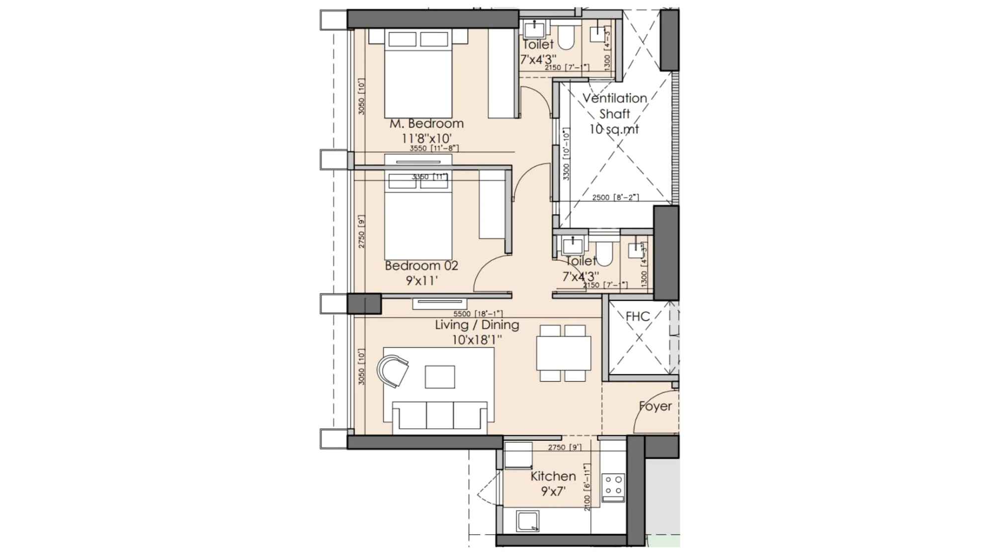 Runwal-25-hour-life-Floor-Plan-Tower-B1-2-BHK-605-sqft